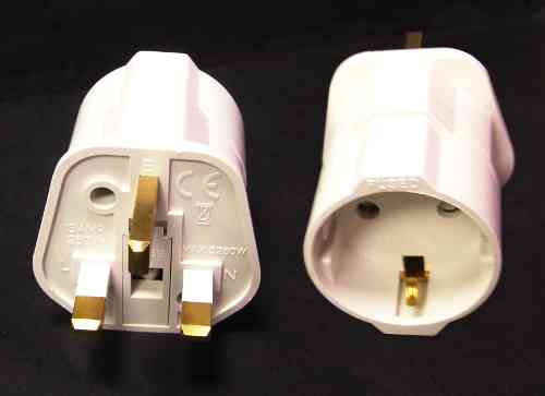 (ST-5 UK) BS1363 to EU 2 Pin Jack AC Power Adaptor White (Europe, UK)